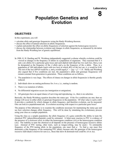 Read Laboratory 8 Population Genetics Evolution Answers 