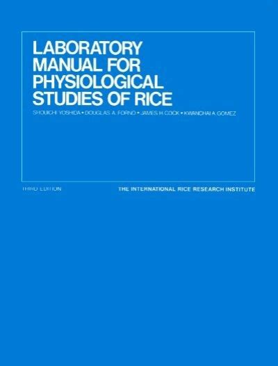 Download Laboratory Manual For Physiological Studies Of Rice 