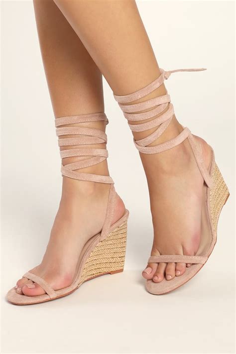 Lace Up Nude Wedges