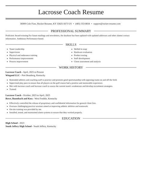 lacrosse coach resume examples
