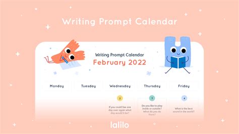 Lalilo February 039 22 Writing Prompt Calendar Lalilo Calendar Writing Prompts - Calendar Writing Prompts