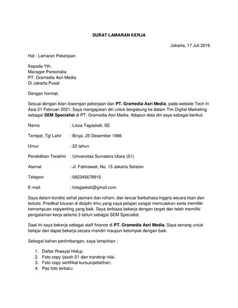 Lamaran Kerja Pt