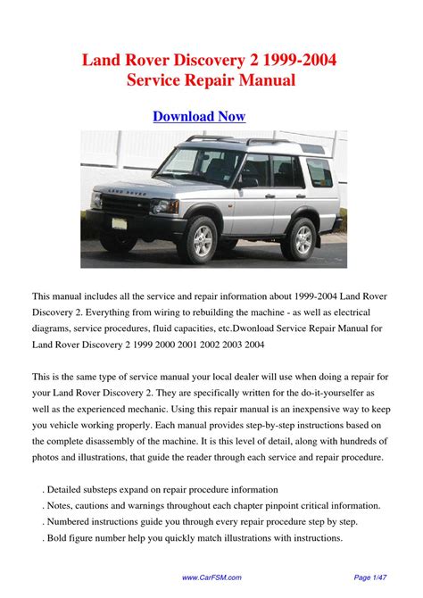Read Online Land Rover Discovery 2 Workshop Manual Free Download 