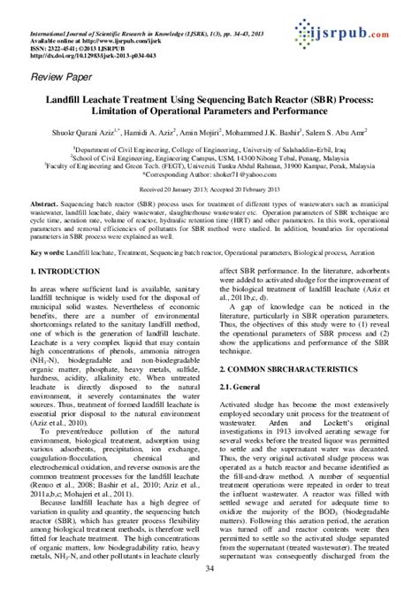 Read Landfill Leachate Treatment Using Sequencing Batch Reactor Process Improvement Of Sbr Performance 