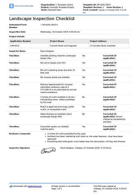 landscape maintenance inspection report