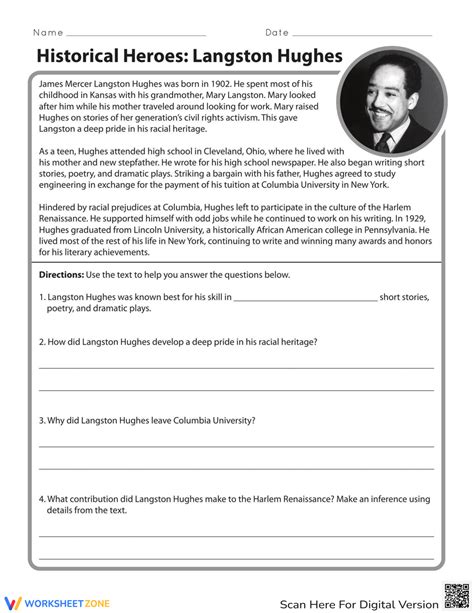 Langston Hughes Historical Heroes Worksheet Education Com Langston Hughes Worksheet - Langston Hughes Worksheet