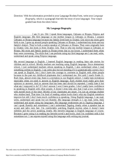 language biography essay sample college