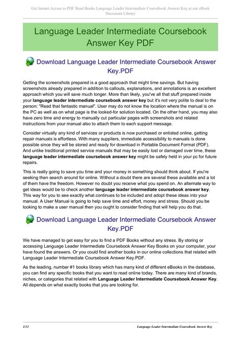 Language Leader Coursebook Answer Key