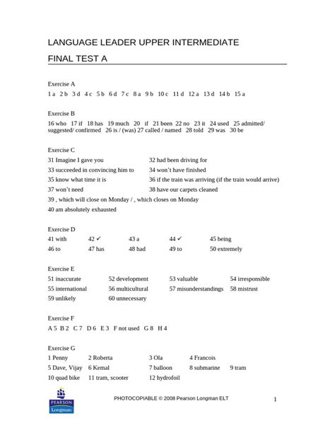 language leader intermediate final test