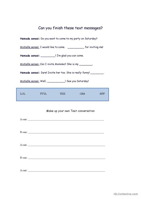 Language Of Text Messaging Esl Worksheet By Ciortea Text Message Language Worksheet - Text Message Language Worksheet