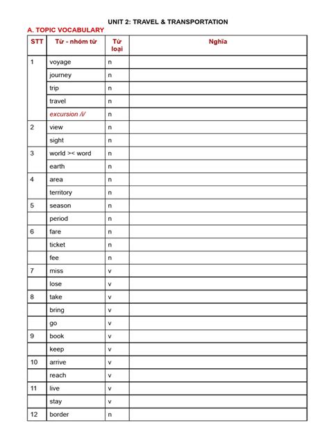 Language Work Unit 2 Travel