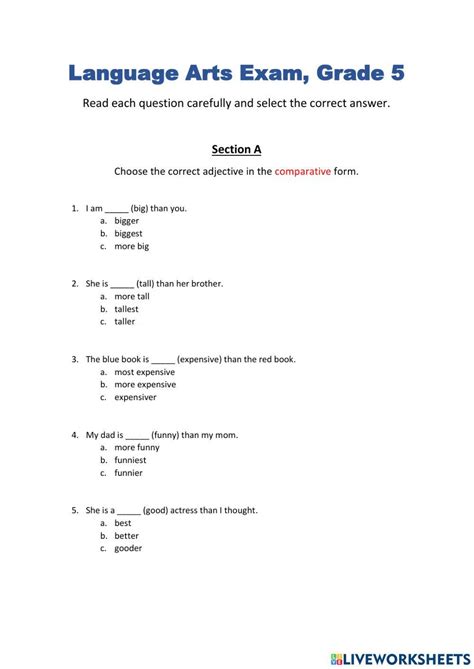 Language Worksheets For Grade 5