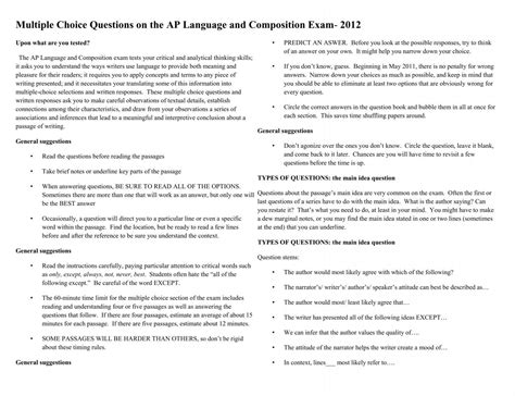 Read Language And Composition Multiple Choice Practice Questions 