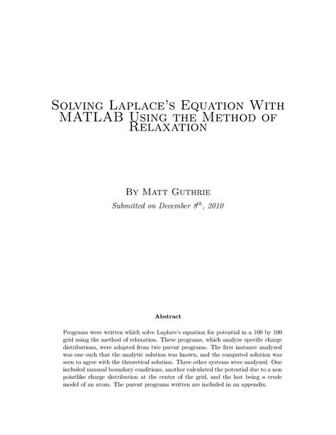 Laplace Equation Relaxation Method Matlab