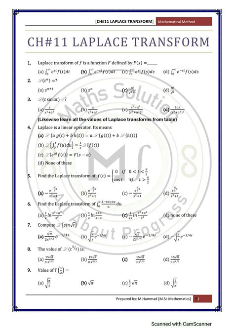 Laplace Transform Mcq