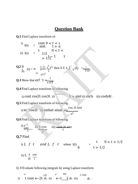 Laplace Transform Question Bank With Solutions