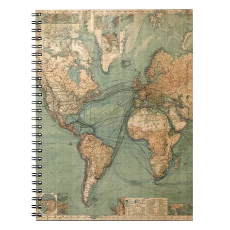 Large Notebook With Antique Map Cover ) ( Travel And World Cultures)