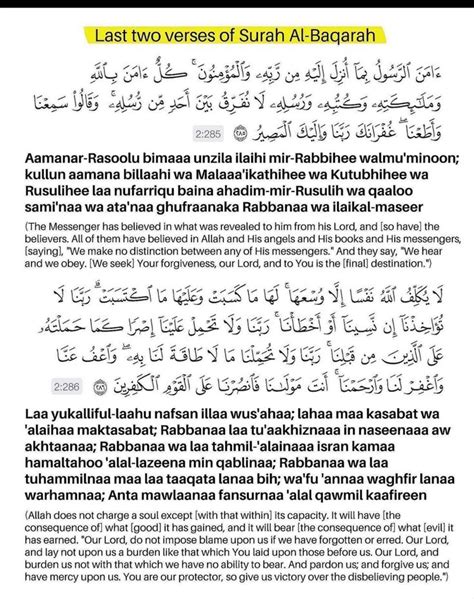 Last Two Verses Of Al Baqarah