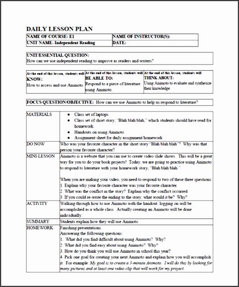 Lausd Lesson Plan Template