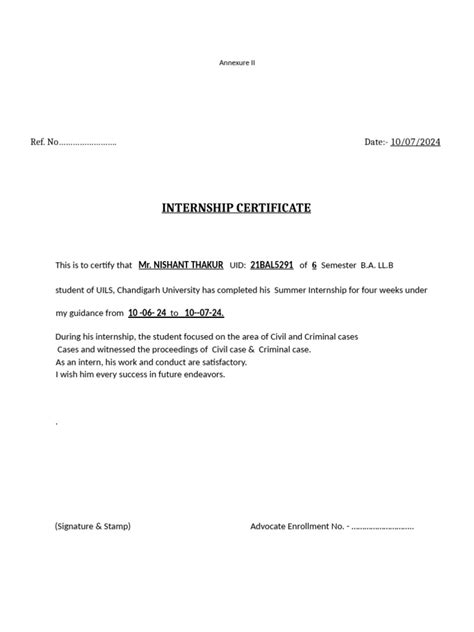 Law Internship Certificate