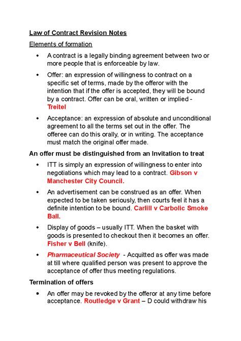 Law Of Contract Notes