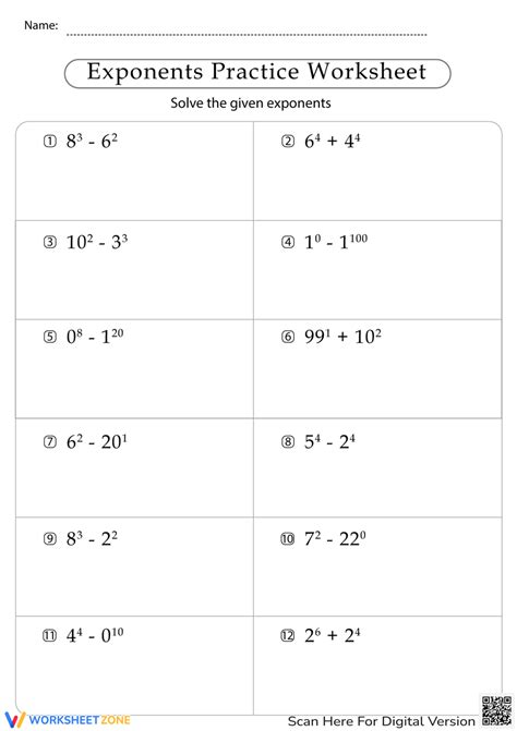 Laws Of Exponents Practice Worksheet