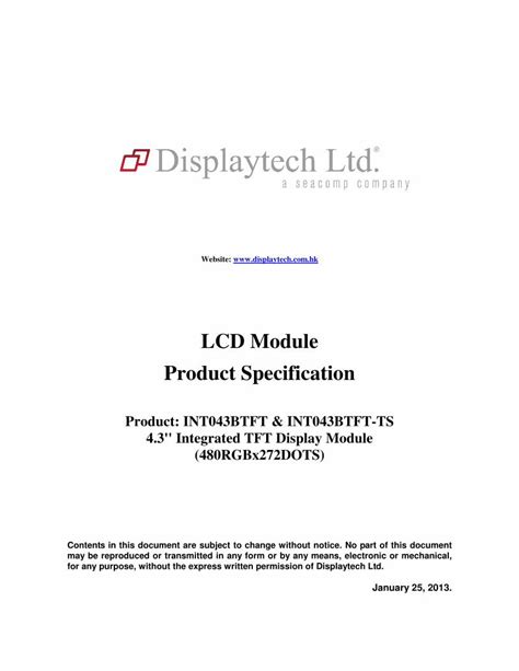 Lcd Module Product Specification Lcd Lcm