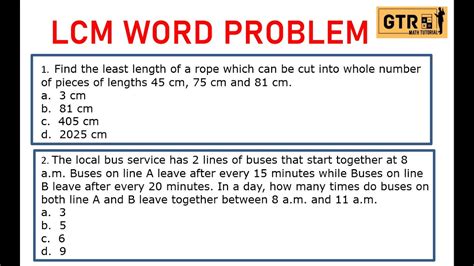 Lcm Word Problems Worksheet