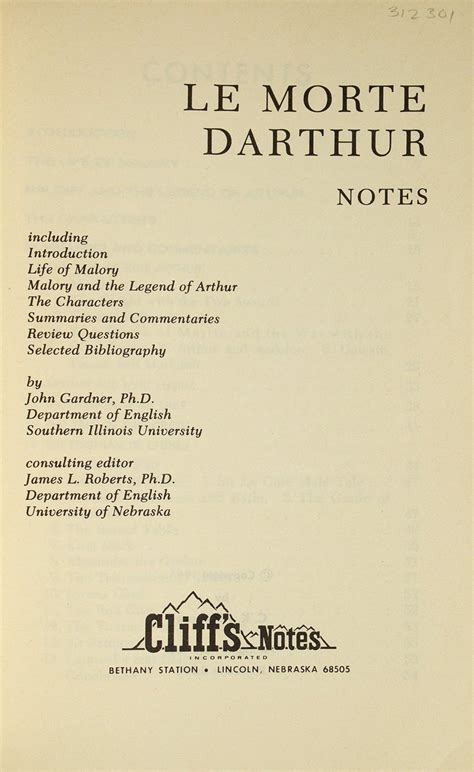 Le Morte Darthur Notes