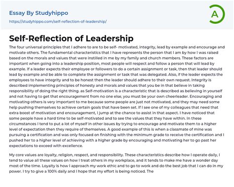 Download Leadership Self Reflection Paper 