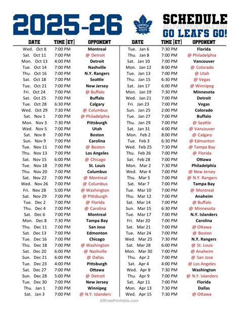 Leafs Home Schedule