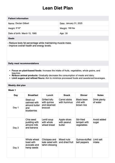Lean For Life Diet Plan