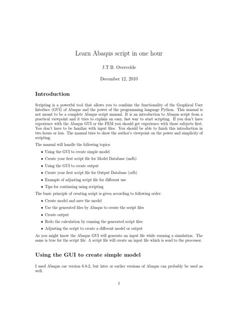 Learn Abaqus Script In One Hour Overvelde