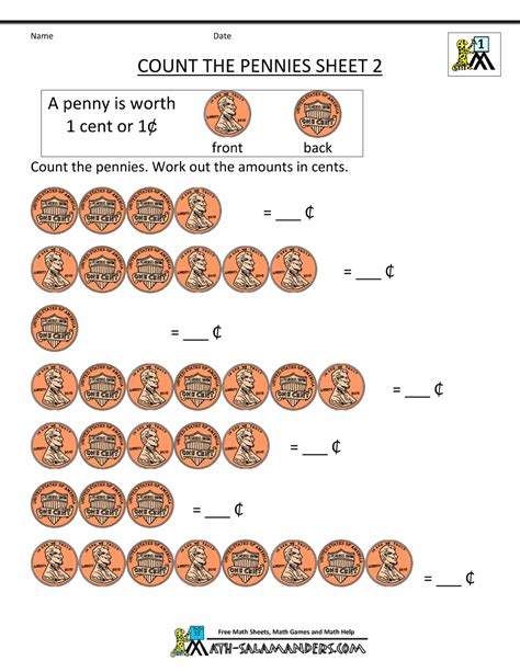 Learn The Coins The Penny Worksheets 99worksheets Penny Worksheets For Kindergarten - Penny Worksheets For Kindergarten