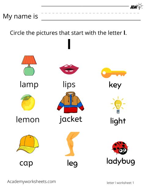 Learn The Letter L L Academy Worksheets Kindergarten Words That Start With L - Kindergarten Words That Start With L