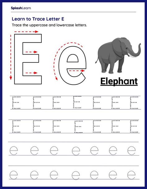 Learn To Trace Letter E Ela Worksheets Splashlearn Letter E Tracing Worksheet - Letter E Tracing Worksheet