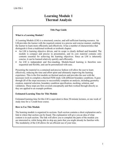 Learning Module 1 Thermal Analysis