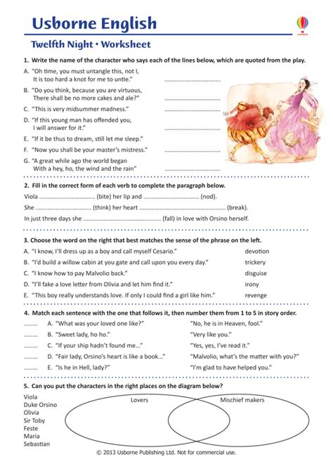 Learning Shanty Productions Twelfth Night Worksheet - Twelfth Night Worksheet