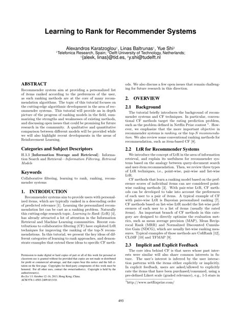 Learning To Rank For Recommender Systems