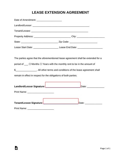 lease extension agreement printable forms