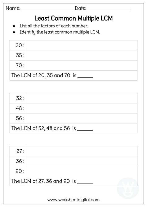 Least Common Multiple Digital And Printable Worksheet Least Common Multiple Fractions Worksheet - Least Common Multiple Fractions Worksheet