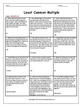 Least Common Multiple Word Problems Enrichment