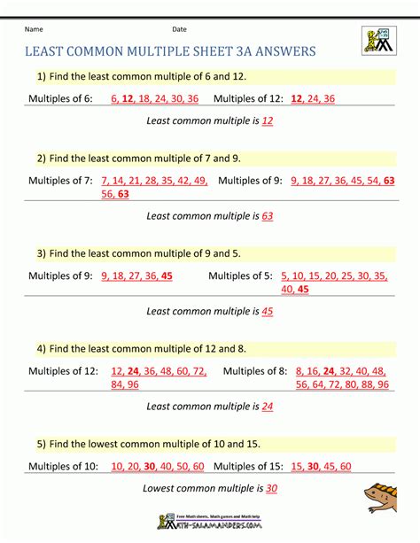 Least Common Multiple Worksheets Least Common Multiple Practice Worksheet - Least Common Multiple Practice Worksheet