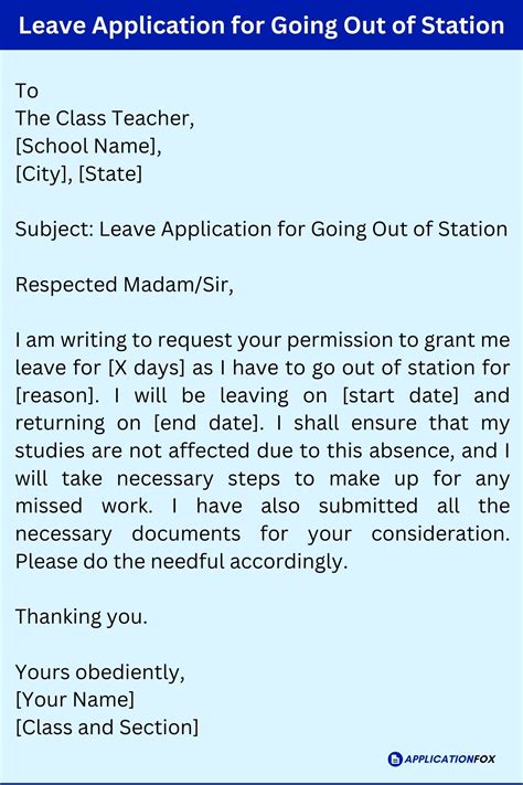 Leave Application For Going Out Of Station