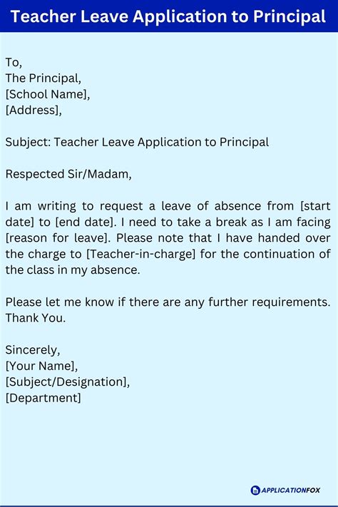 leave application to principal from teacher