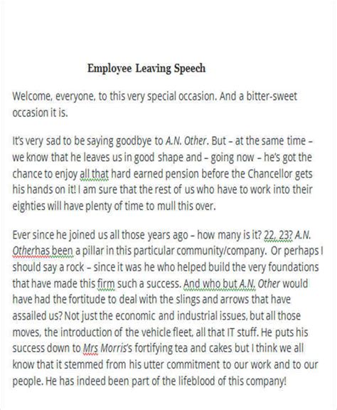 leaving work speech sample