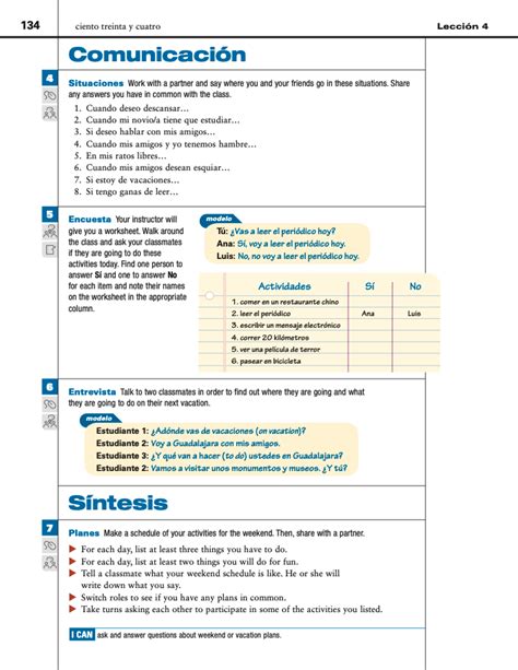 Leccion 7 Vista Higher Learning Answer Key