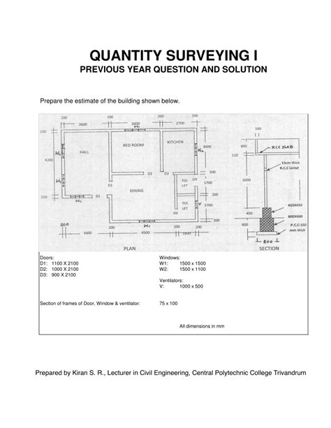 Lecture Notes Estimation Quantity Surveying