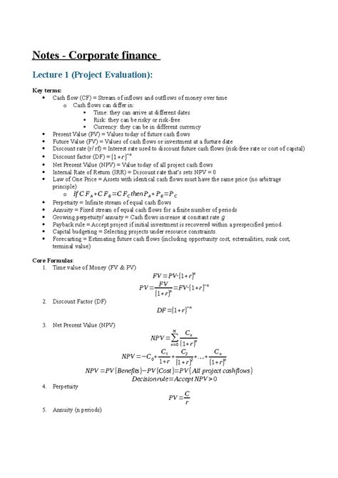 Lecture Notes In Finance Corporate Finance Iii First Edition