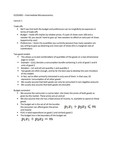 Lecture Notes Intermediate Microeconomics